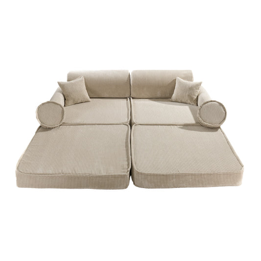 Large Modular Sofa for Kids - Premium Corduroy Ecru