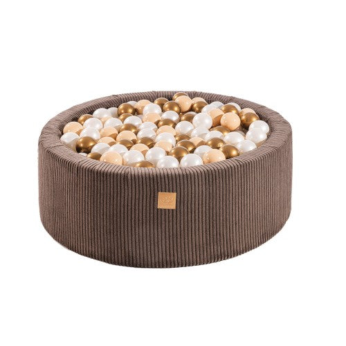 Round Ball Pit With 200 White/Copper Balls, 90x30cm - Aesthetic Brown